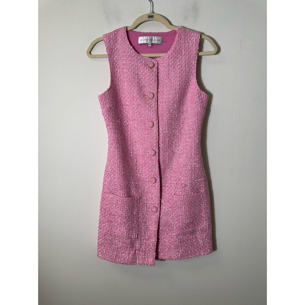 Endless Rose Pink Tweed Sleeveless Button Front Dress Sz XS